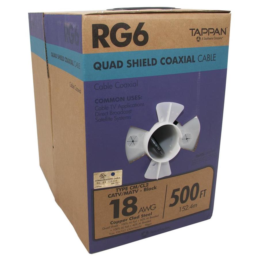 500 ft 18 AWG RG6 Quad Shield Black Coax Cable (Pull Box)