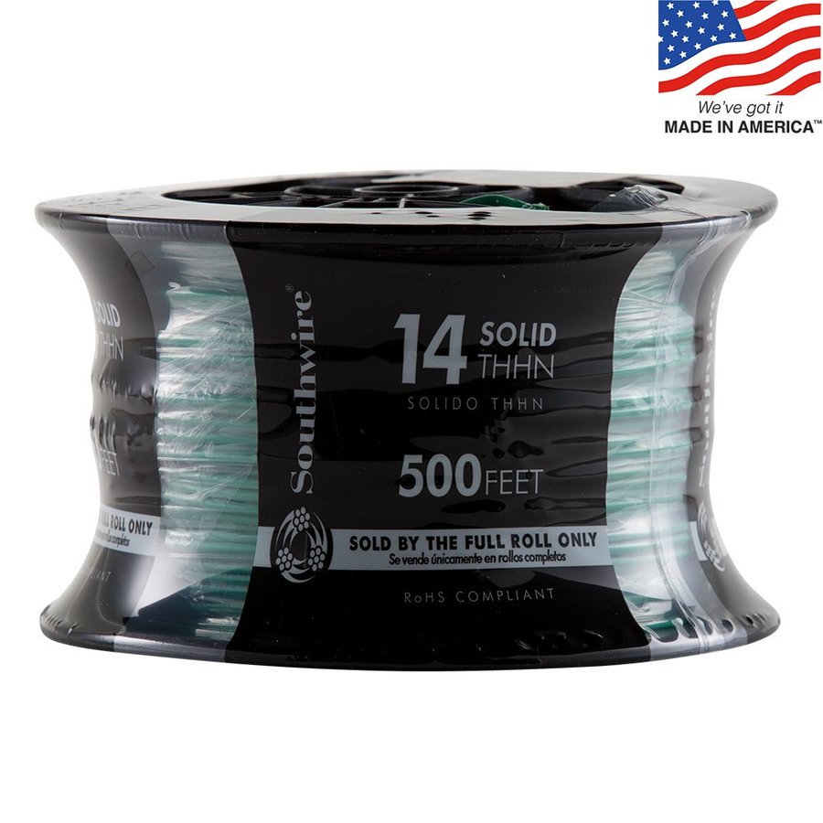 500 ft 14 AWG Solid Green Copper THHN Wire (By the Roll)