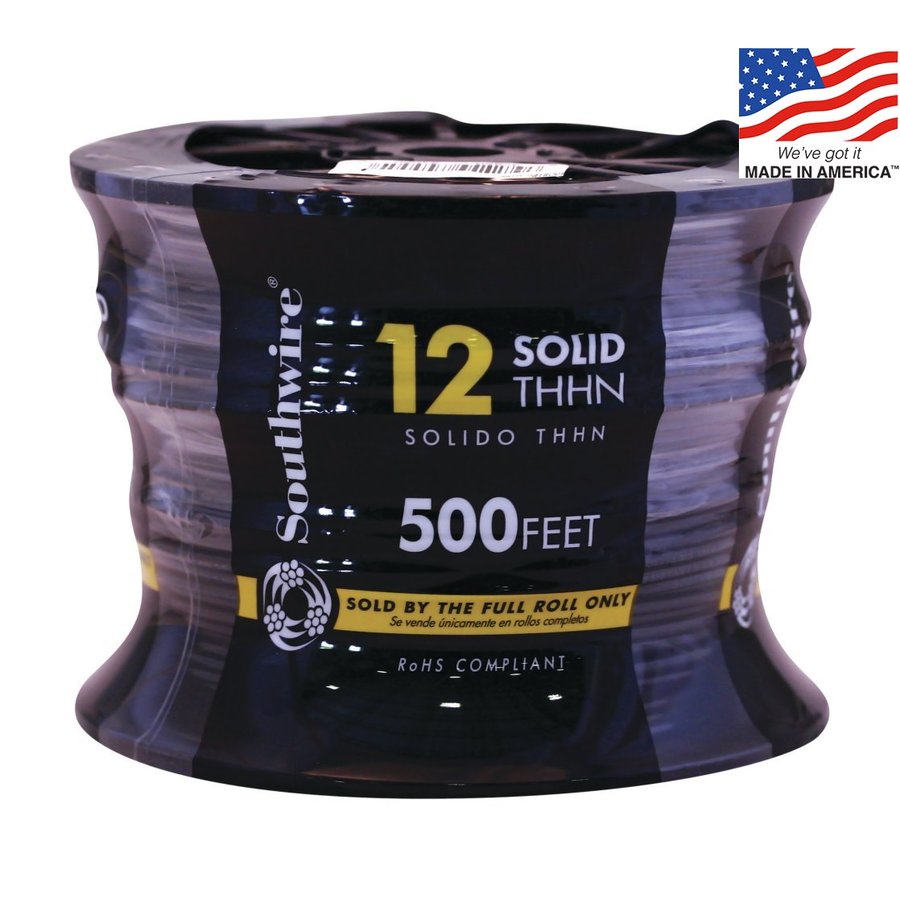 500 ft 12 AWG Solid Black Copper THHN Wire (By the Roll)