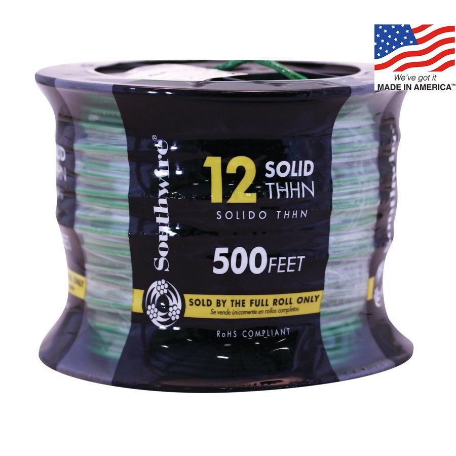 500 ft 12 AWG Solid Green Copper THHN Wire (By the Roll)