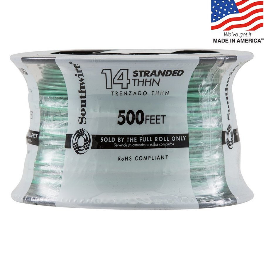 500 ft 14 AWG Stranded Green Copper THHN Wire (By the Roll)
