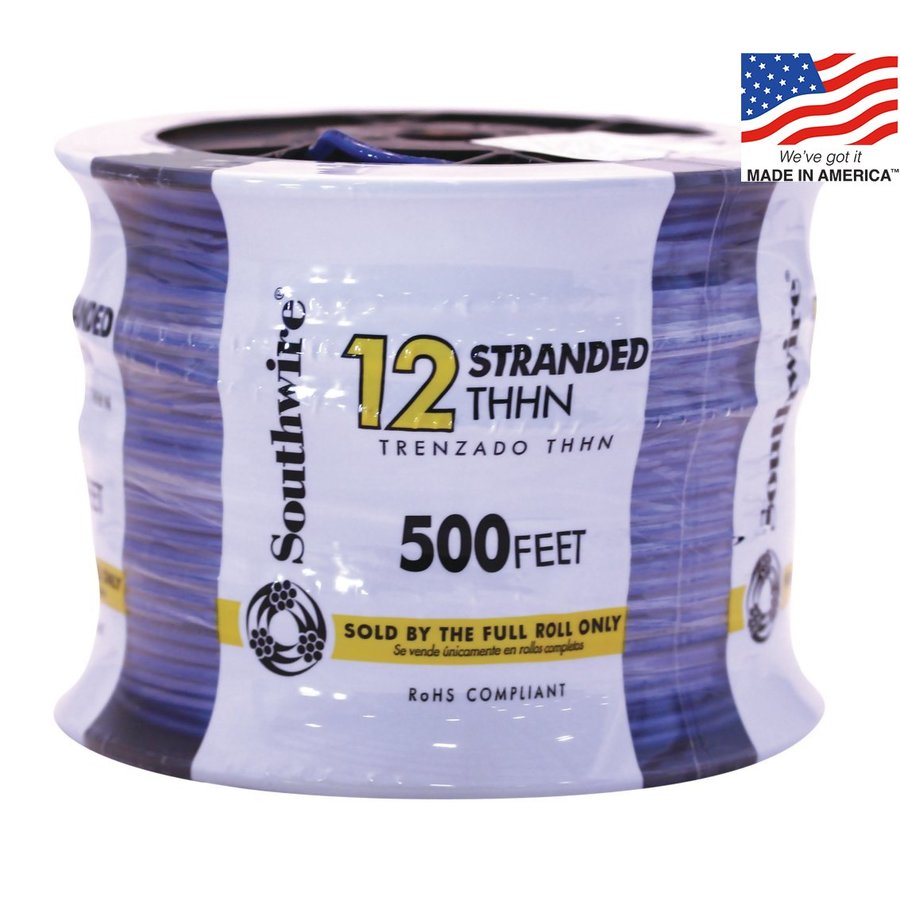 500 ft 12 AWG Stranded Blue Copper THHN Wire (By the Roll)