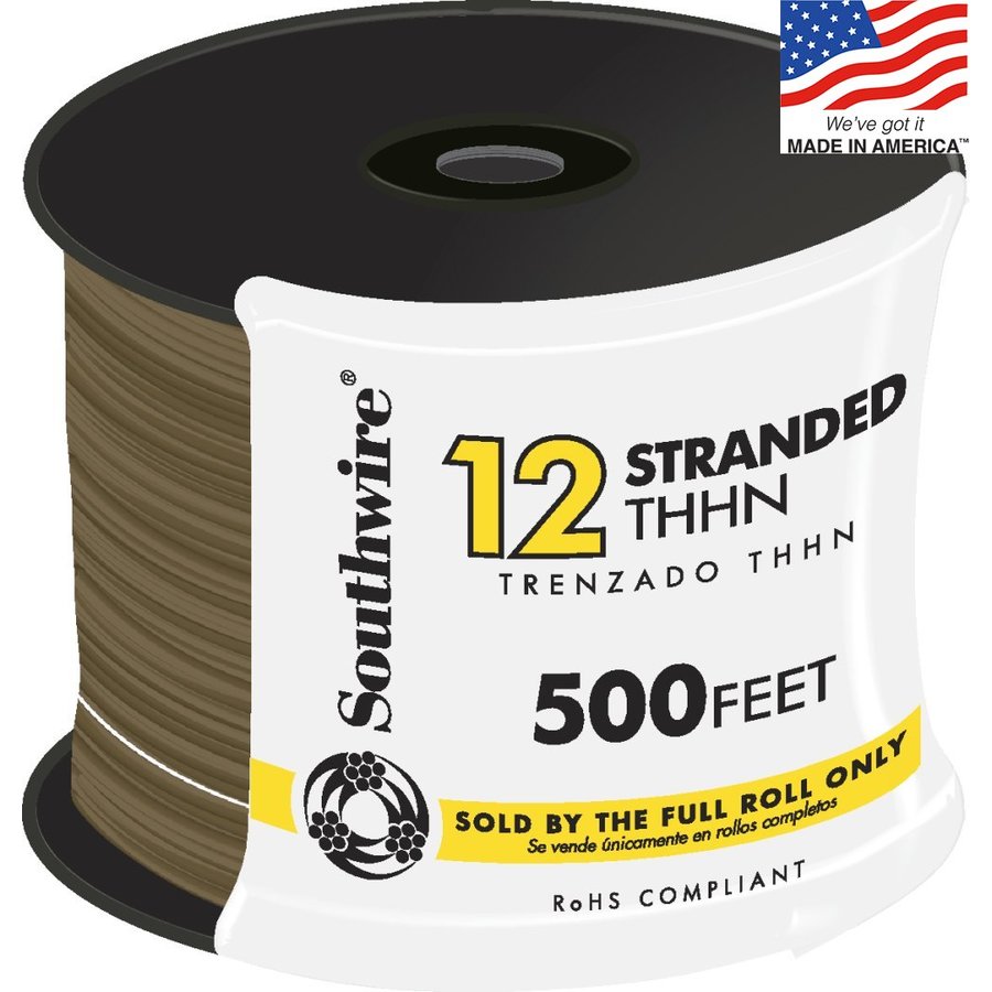 500 ft 12 AWG Stranded Brown Copper THHN Wire (By the Roll)
