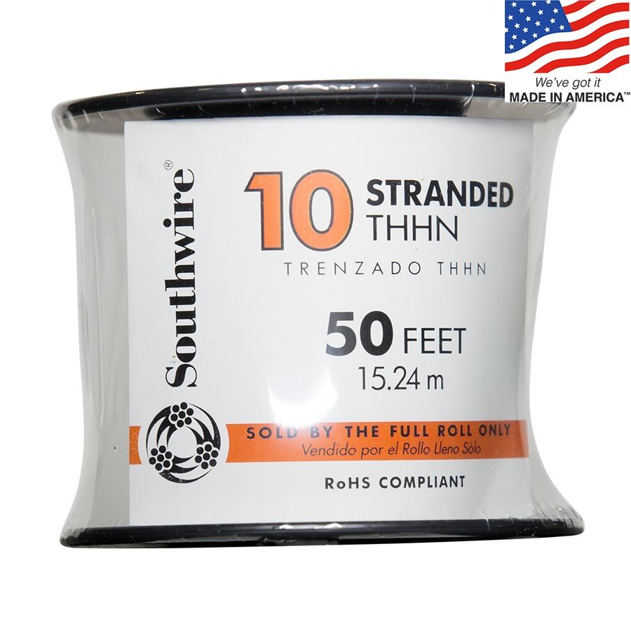50 ft 10 AWG Stranded Black THHN Wire (By the Roll)