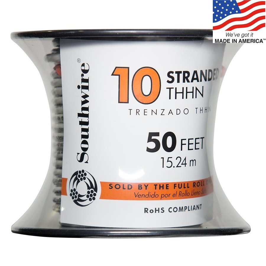 50 ft 10 AWG Stranded White THHN Wire (By the Roll)