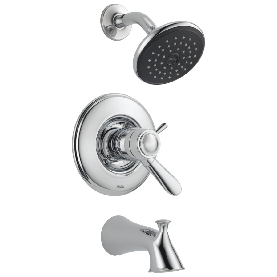 Delta Lahara Chrome 1 Handle Bathtub and Shower Faucet Trim Kit with Rain Showerhead