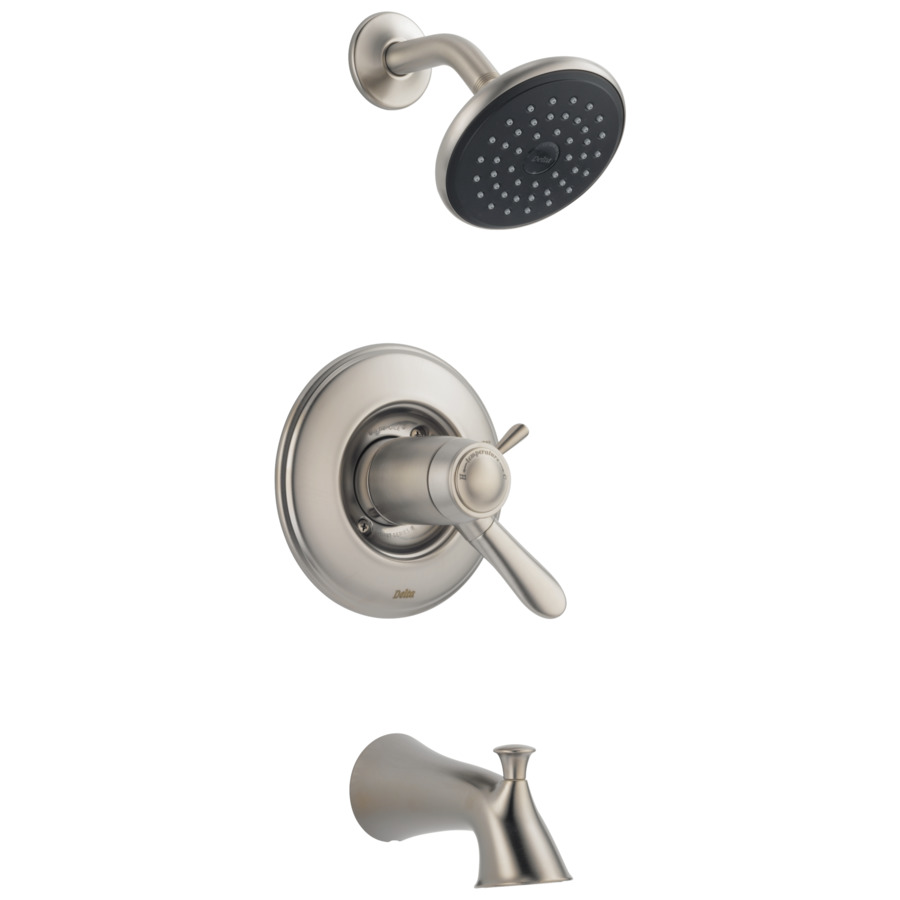 Delta Lahara Stainless 1 Handle Bathtub and Shower Faucet Trim Kit with Rain Showerhead