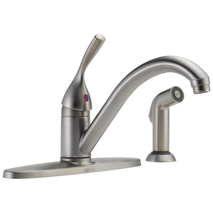 Delta Classic Stainless Low Arc Kitchen Faucet with Side Spray