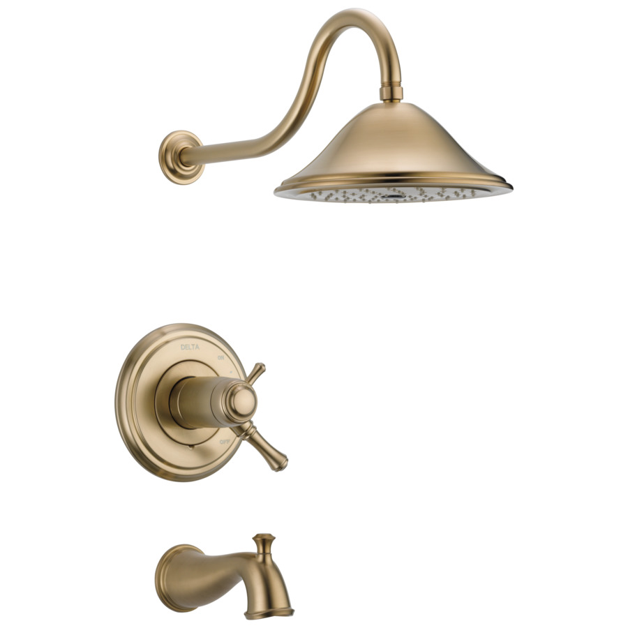 Delta Cassidy Champagne Bronze 1 Handle Bathtub and Shower Faucet Trim Kit with Rain Showerhead