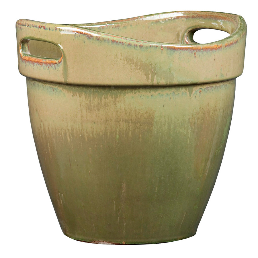 New England Pottery 10 1/4 in H x 9 1/2 in W x 9 1/2 in D Wasabi Glazed Ceramic Indoor/Outdoor Planter