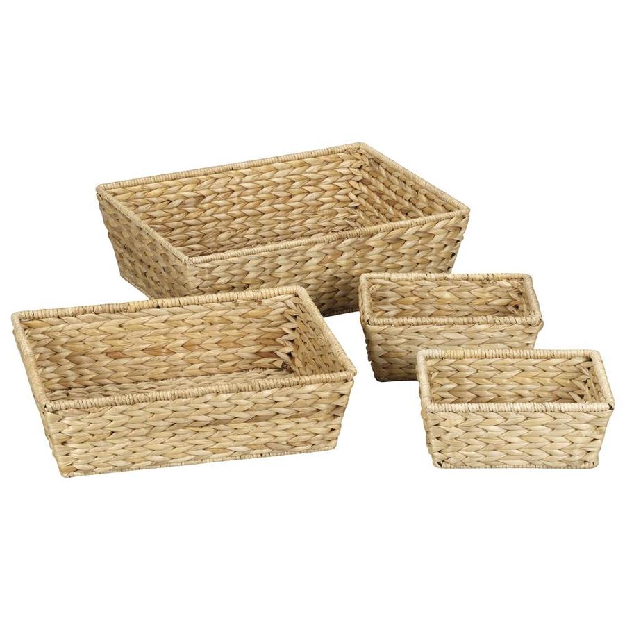 Household Essentials 4-Pack 16.5-in W x 5-in H x 12.5-in D Natural Water Hyacinth Basket in Brown | ML-6695N