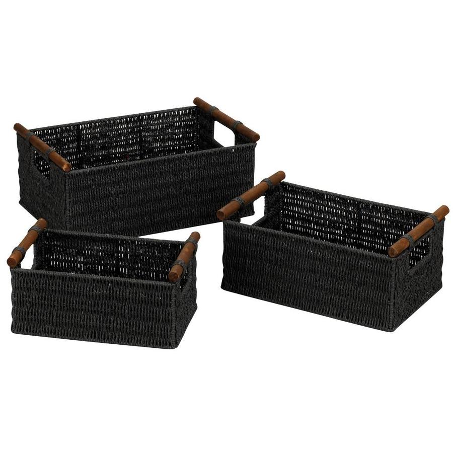 Household Essentials 3-Pack 14.5-in W x 5.5-in H x 9.5-in D Black Wicker Basket | ML-7052