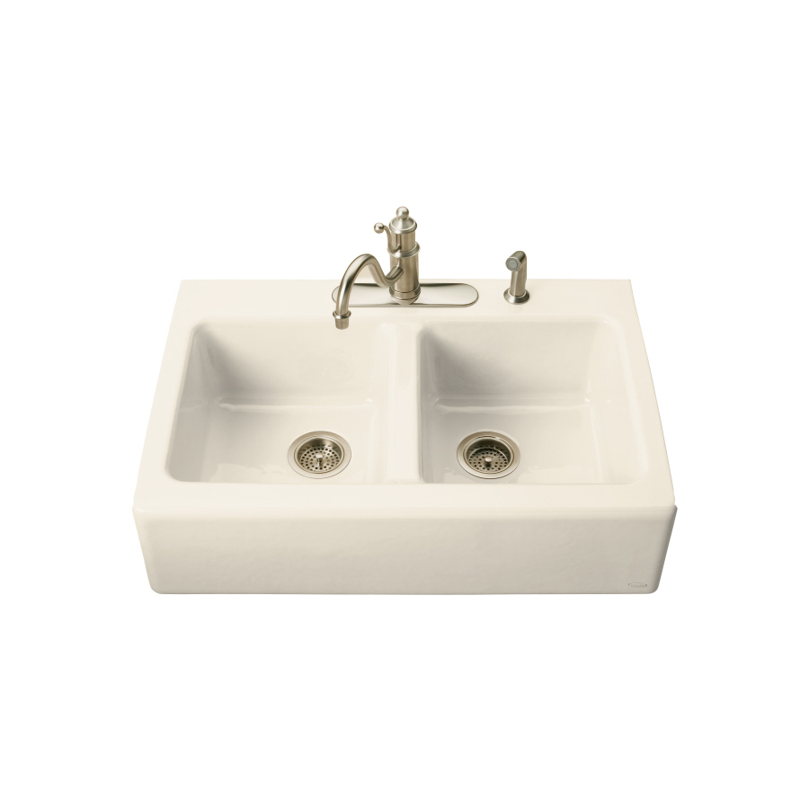 KOHLER Hawthorne Double Basin Tile in Enameled Cast Iron Kitchen Sink