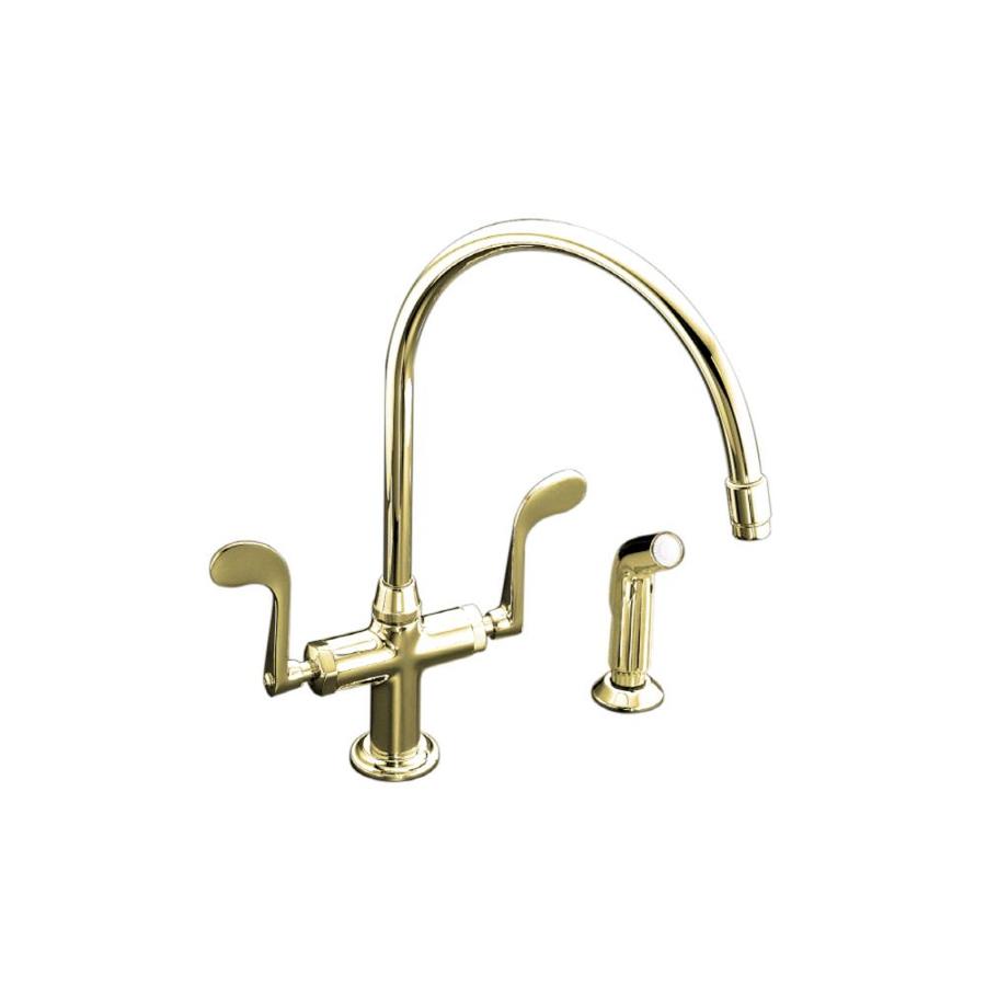 KOHLER Essex Vibrant Polished Brass High Arc Kitchen Faucet with Side Spray