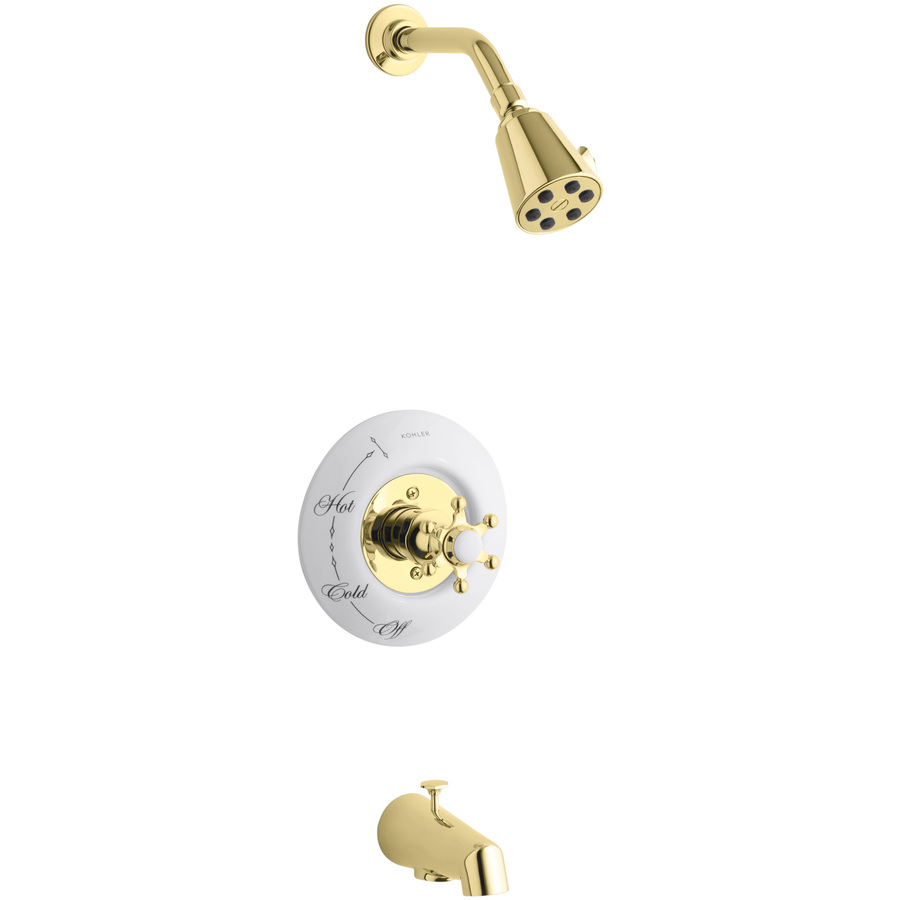 KOHLER Antique Vibrant Polished Brass 1 Handle Bathtub and Shower Faucet Trim Kit with Single Function Showerhead