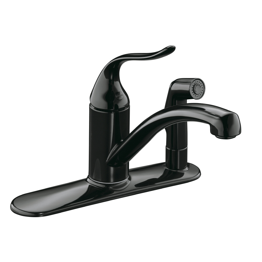 KOHLER Coralais Black Black Low Arc Kitchen Faucet with Side Spray