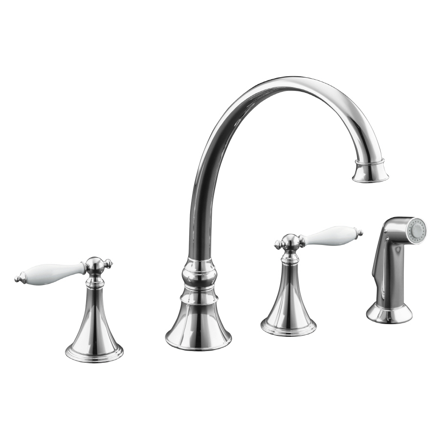 KOHLER Finial Polished Chrome 2 Handle High Arc Kitchen Faucet with Side Spray