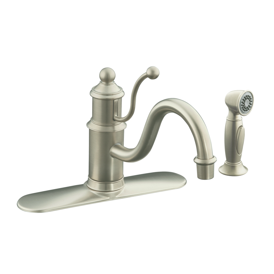 KOHLER Antique Vibrant Brushed Nickel 1 Handle Low Arc Kitchen Faucet with Side Spray