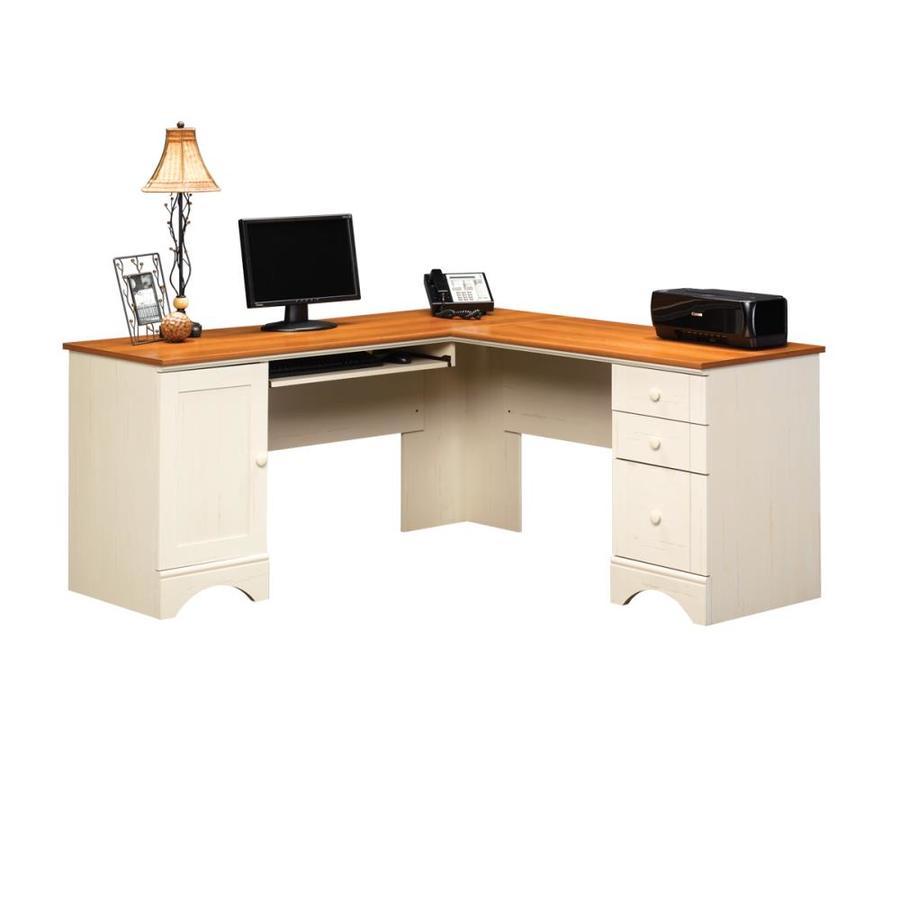 Sauder Harbor View Antiqued White L Shaped Desk