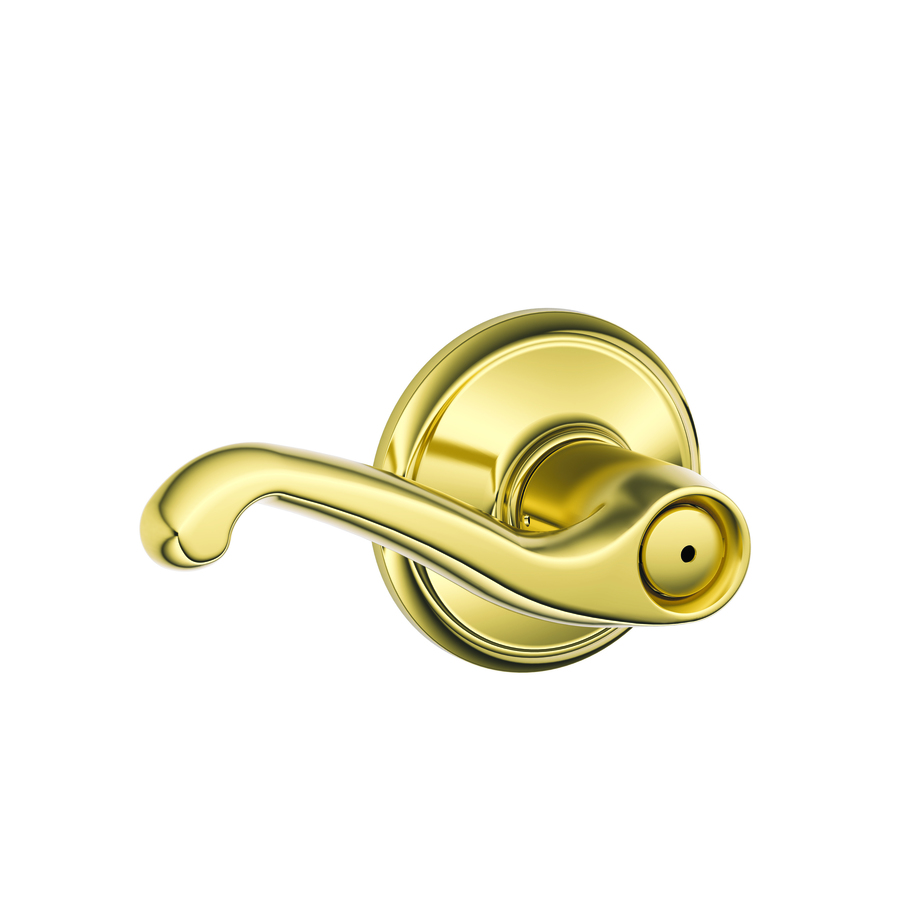 Schlage Privacy Flair Bright Brass Push Button Lock Residential Privacy Door Lever