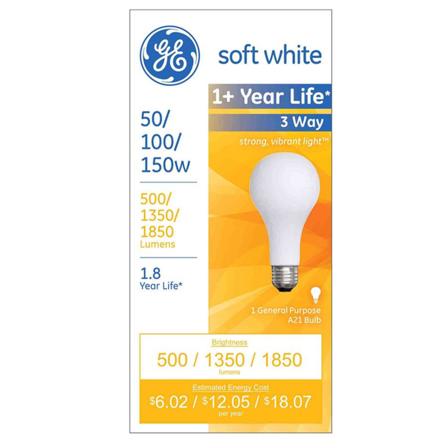 GE 150 Watt A21 Medium Base Soft White 3 Way Bulb Incandescent Light Bulb