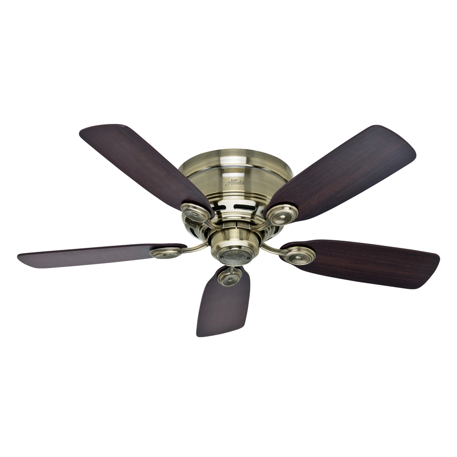 Hunter Low Profile IV 42 in Antique Brass Flush Mount Ceiling Fan