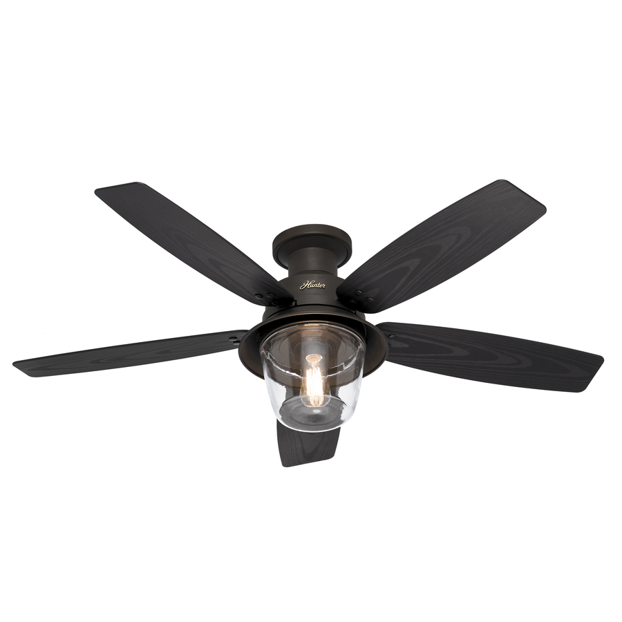 Hunter Allegheny 52 in New Bronze Outdoor Flush Mount Ceiling Fan with Light Kit