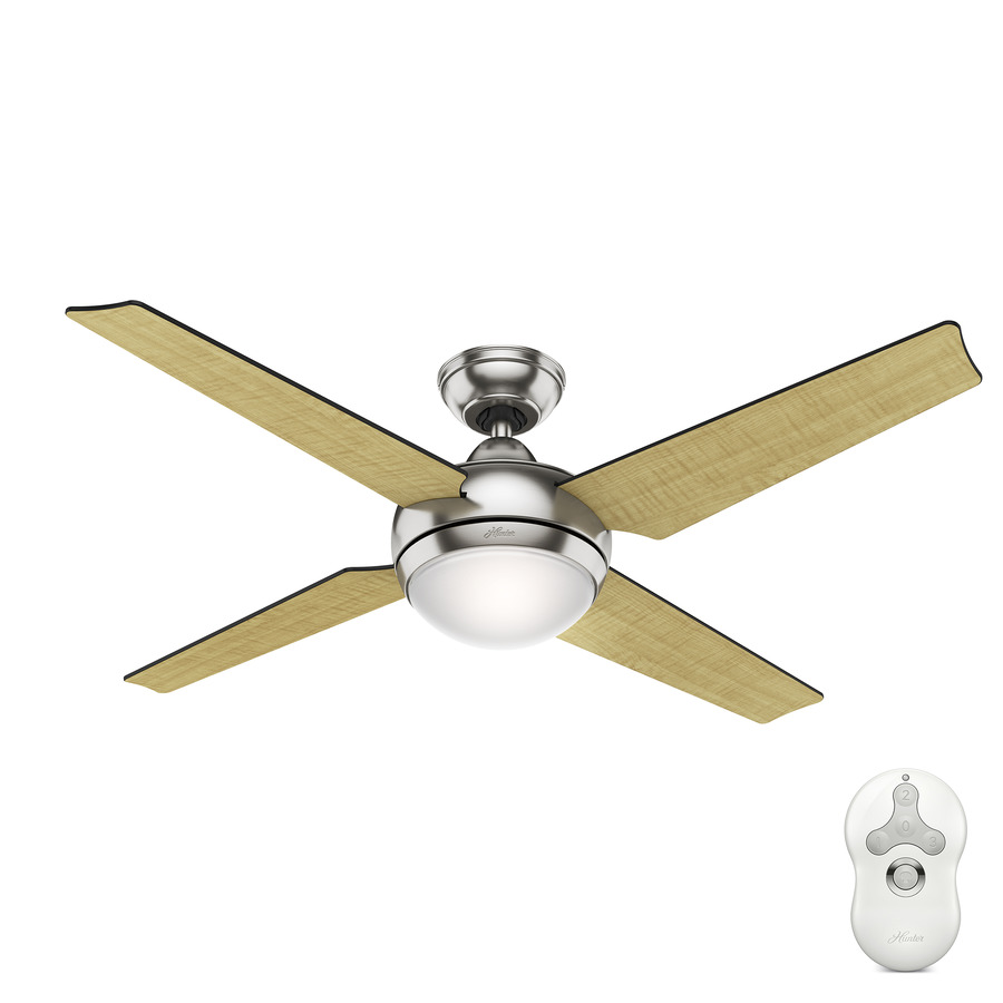 Hunter Sonic 52 in Brushed Nickel Downrod Mount Ceiling Fan with Light Kit and Remote ENERGY STAR