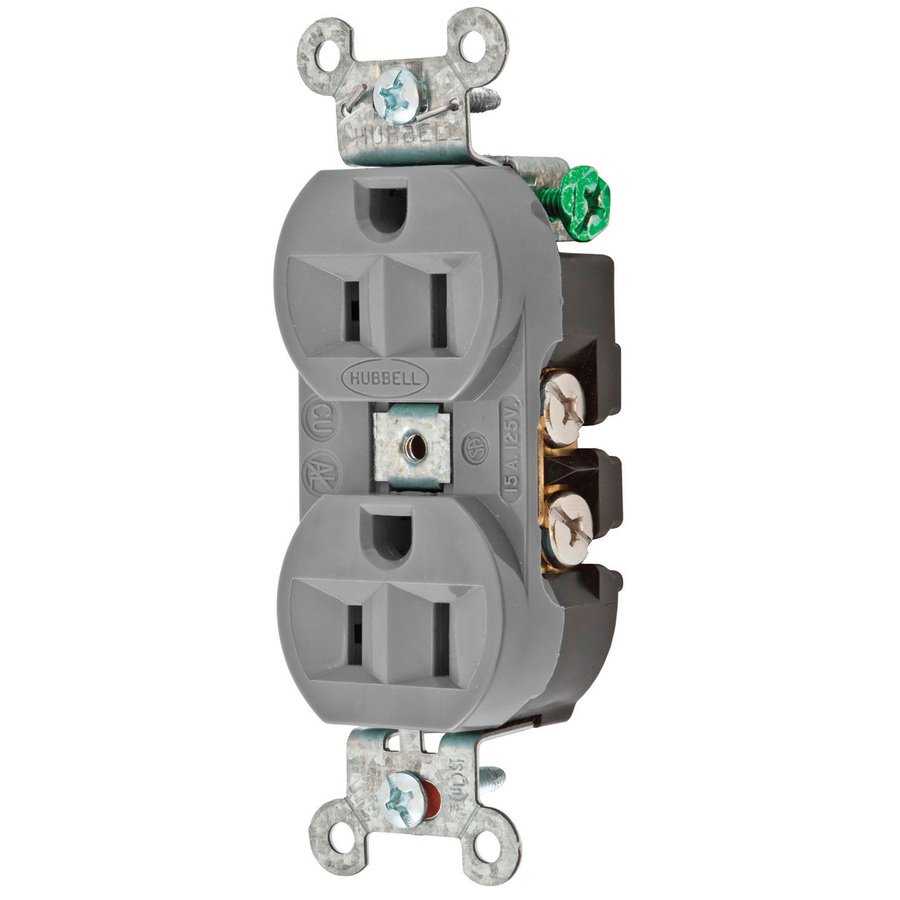 Hubbell 15 Amp 125 Volt Gray Indoor Duplex Wall Outlet