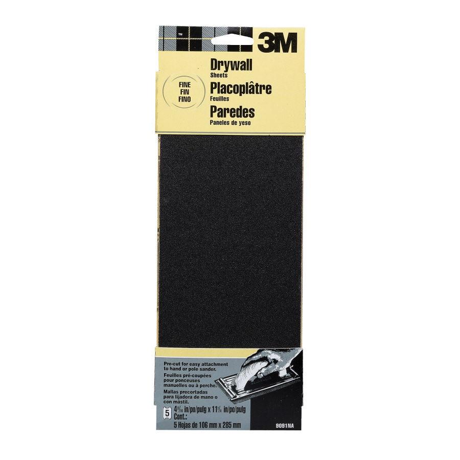 3M 5 Pack 180 Grit 4 3/16 in W x 11 1/4 in L Drywall Sandpaper