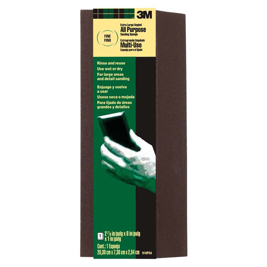 3M 3M Sanding Sponge, 2.87 In x 8 In x 1 In, Single Angle, Fine Grit