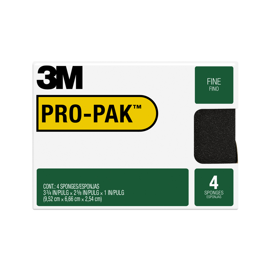 3M 3M Fine Sanding Sponge, 4 Pack, Fine Grit, 3 3/4In x 2 5/8In Each