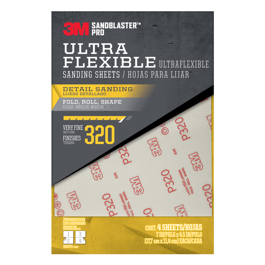 3M 4 Pack 4.5 in W x 7 in L 320 Grit Premium Film Sandpaper