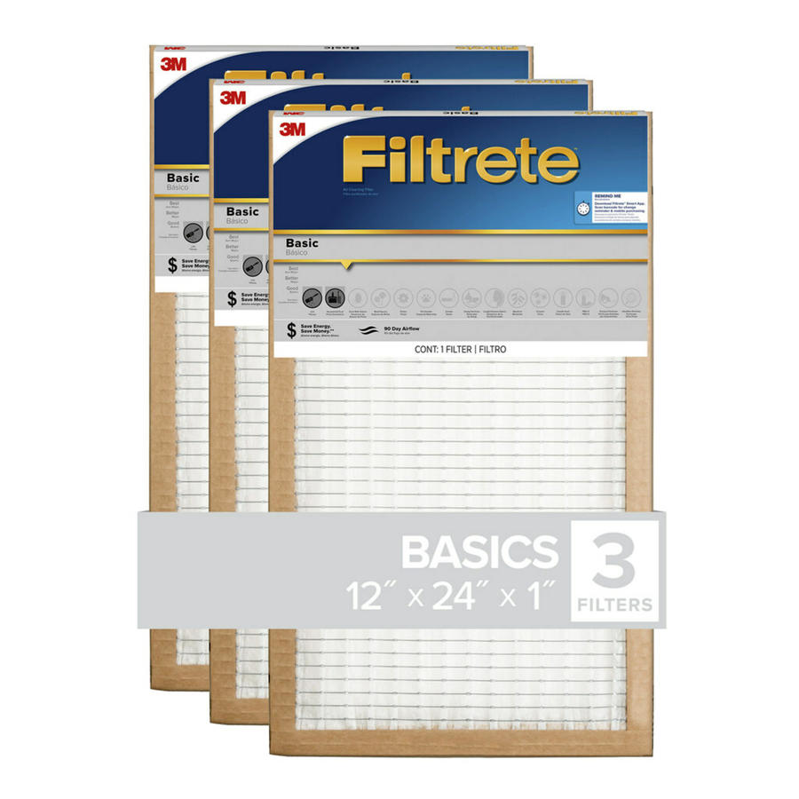 Filtrete 3 Pack Basic Pleated Pleated Air Filters (Common 12 in x 24 in x 1 in; Actual 11.7 in x 23.7 in x 1 in)