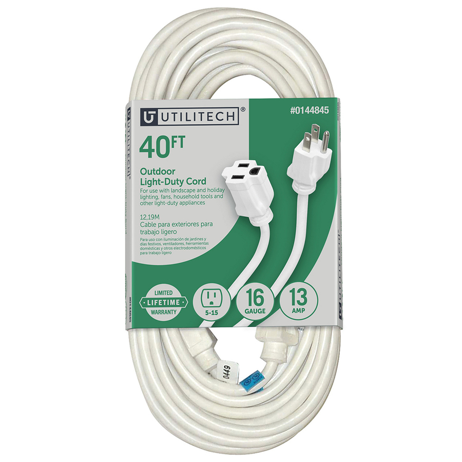 Utilitech 40 ft 13 Amp 16 Gauge White Outdoor Extension Cord