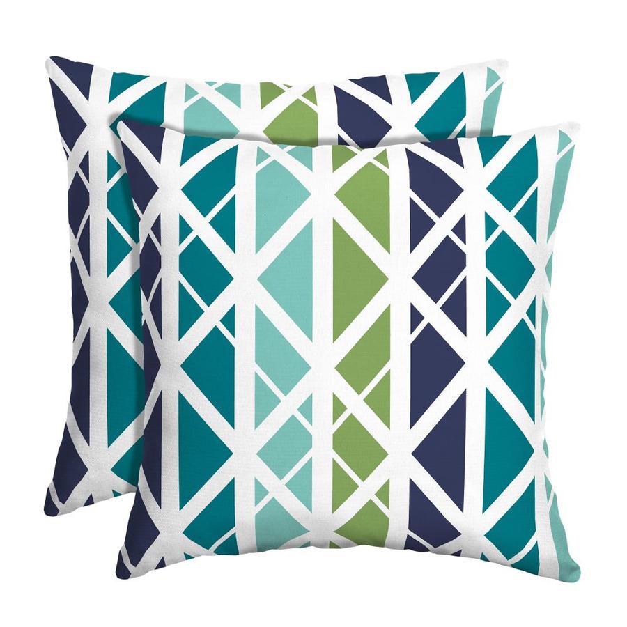 Selections 2 Pack Geometric Blue, Teal 2pk Square Outdoor Pillows Navy