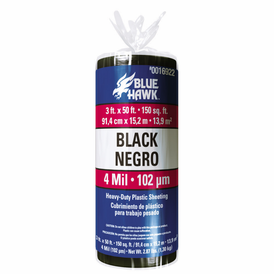 Blue Hawk 3 ft x 50 ft x 4 mil Black Consumer Sheeting