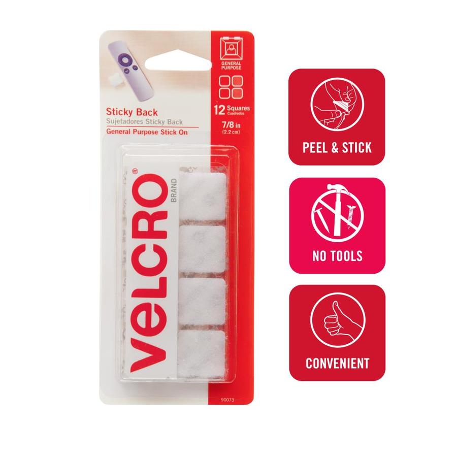 VELCRO 12 Pack White Sticky Back Square Sets