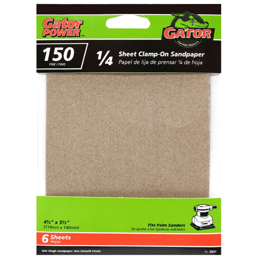 Gator 6 Pack 150 Grit 4 1/2 in W x 4 1/2 in L 1/4 Sheet Clamp on Sandpaper