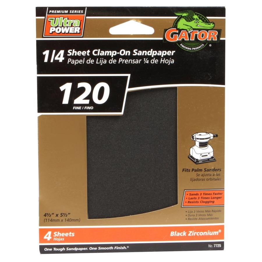 Gator 4 Pack 120 Grit 4 1/2 in W x 5 1/2 in L 1/4 Sheet Clamp on Sandpaper