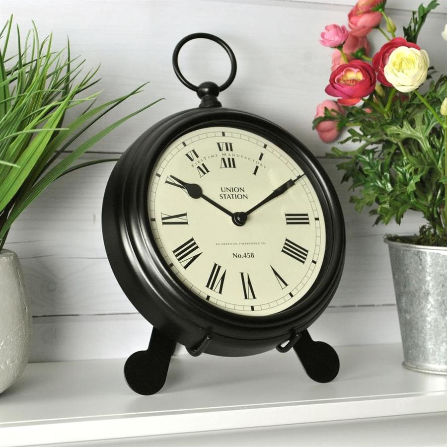 Firstime Station Pocket Analog Round Tabletop Clock In Black 10025 On Lowes Accuweather Shop