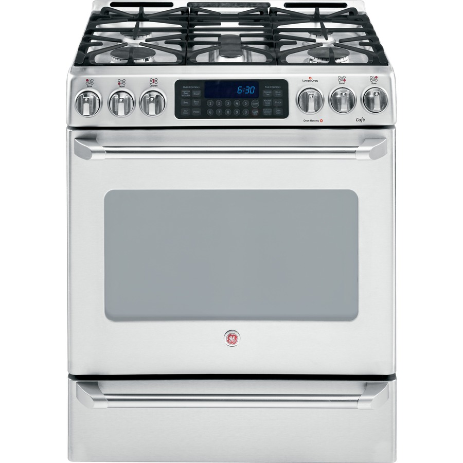 GE 30 in 5 Burner 5 cu ft/1 cu ft Self Cleaning Double Oven Convection Dual Fuel Range (Stainless Steel)