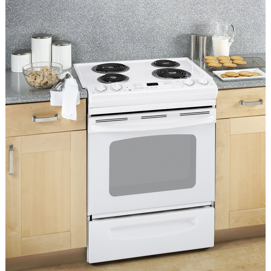 GE 30 in 4.4 cu ft Self Cleaning Slide In Electric Range (White on White)