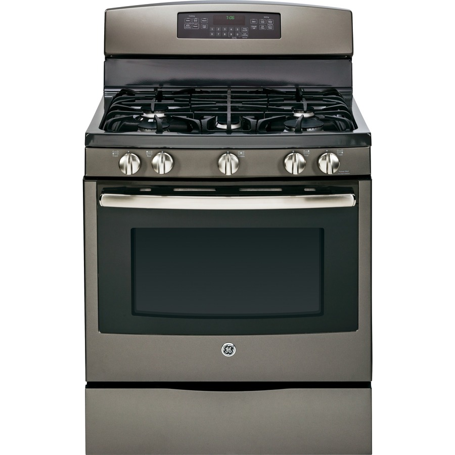 GE 30 in 5 Burner Freestanding 5.6 cu ft Self Cleaning with Steam Convection Gas Range (Slate)