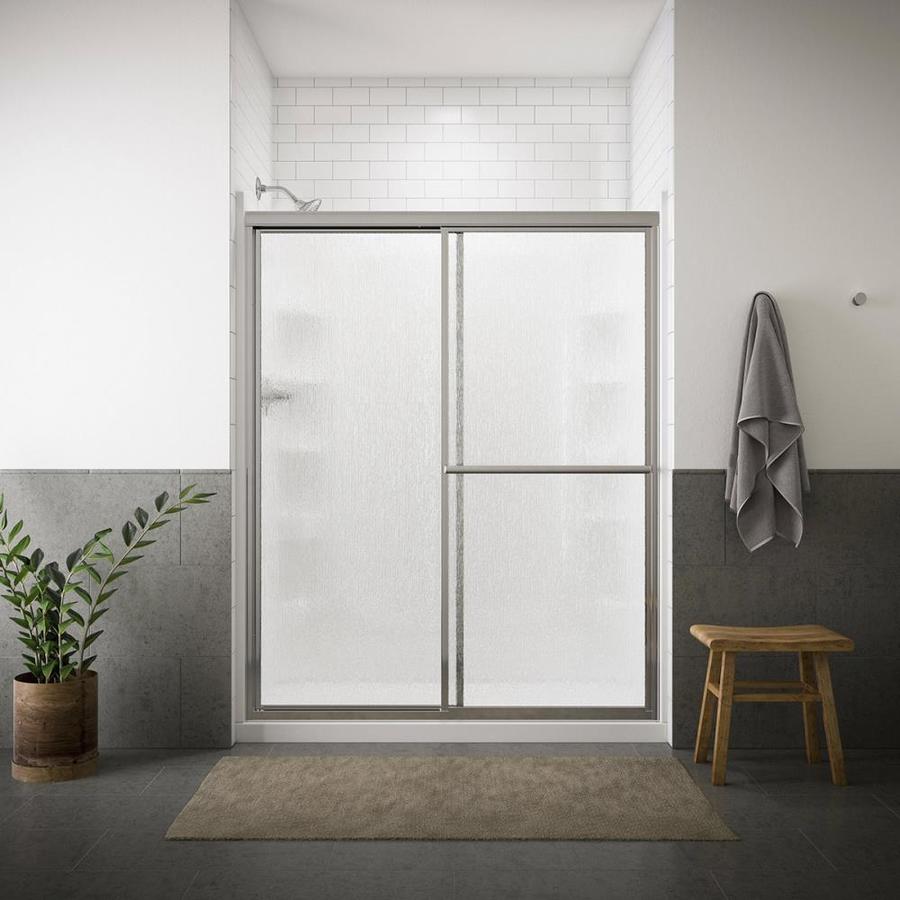 Sterling Deluxe 54.375 in to 59.375 in W x 70 in H Silver Sliding Shower Door