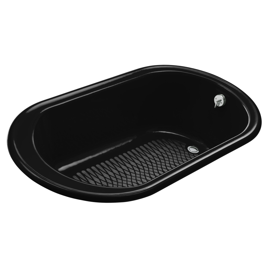 KOHLER Iron Works 66 in L x 36 in W x 19.25 in H Black Black Cast Iron Oval Drop In Bathtub with Reversible Drain