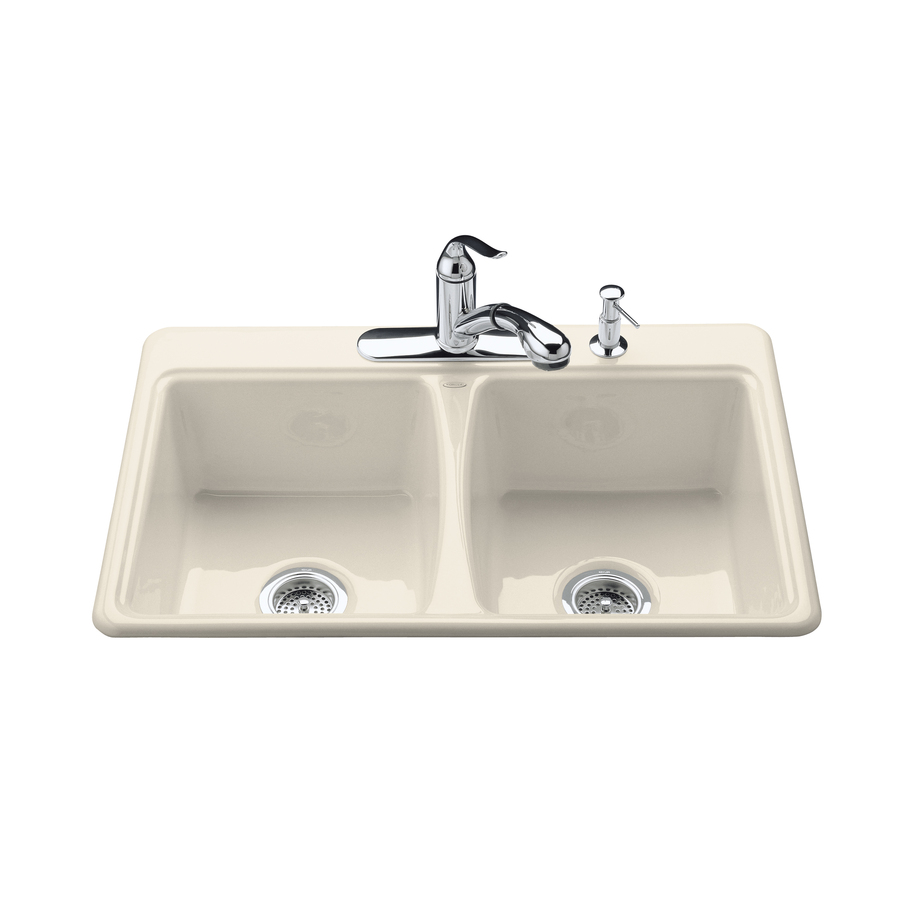 KOHLER Deerfield Double Basin Drop in Enameled Cast Iron Kitchen Sink