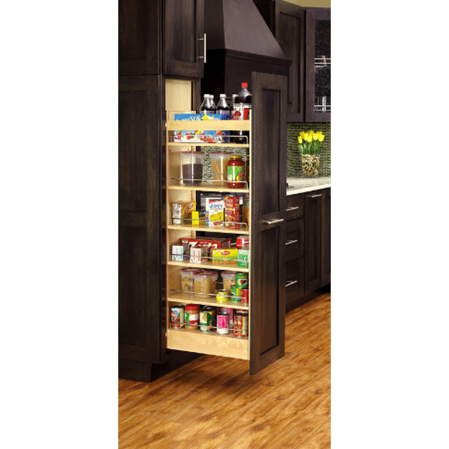 Rev A Shelf 8 in W x 1 ft 10 in D x 5 ft 6.88 in H 1 Tier Wood Pull Out Cabinet Basket