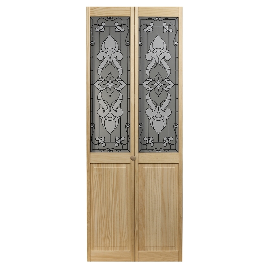Pinecroft Bistro Solid Core 1 Lite Patterned Glass Pine Bi Fold Closet Interior Door (Common 30 in x 80 in; Actual 29.5 in x 78.625 in)