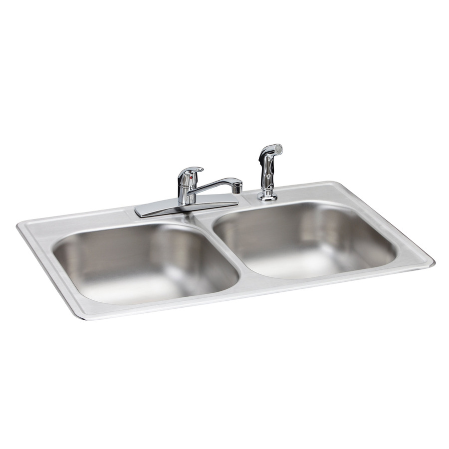 Elkay 22 Gauge Double Basin Drop In Stainless Steel Kitchen Sink with Faucet